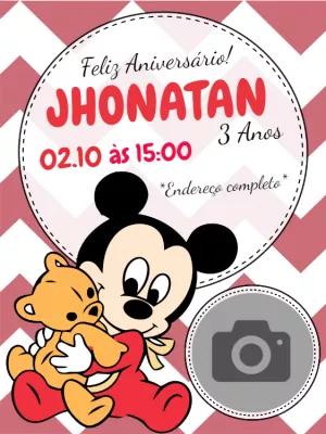 Convite Aniversário Mickey Baby com Foto para Editar Online