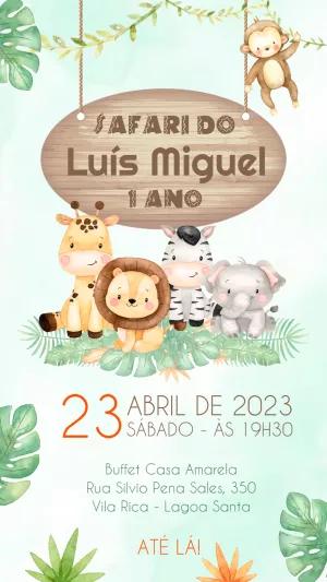 Convite de Aniversário Safari com Animais Fofos para Editar