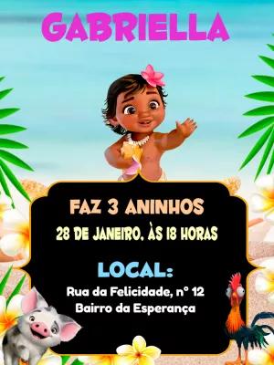 Convite de Aniversário Moana Baby para Editar e Imprimir
