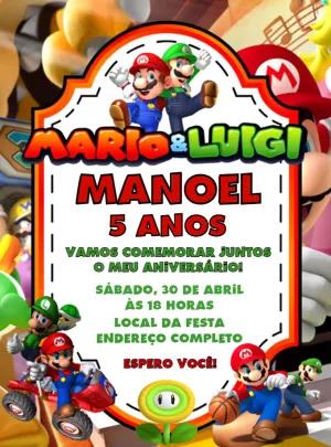 Convite Aniversário Mário e Luigi para Editar Online
