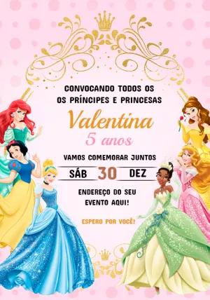 Convite de Aniversário Princesas da Disney para Editar Online