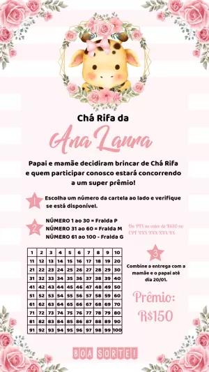 Convite Chá Rifa Girafinha Floral para Editar Online