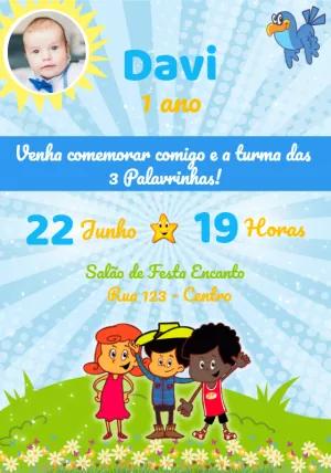 Convite de Aniversário 3 Palavrinhas com Foto para Editar