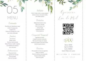 Menu de Casamento Floral Verde para Editar Online