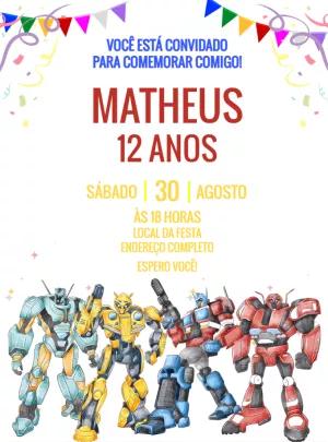 Convite de Aniversário Transformers para Editar Online