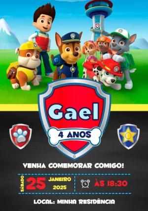 Convite de Aniversário Patrulha Canina para Editar Online