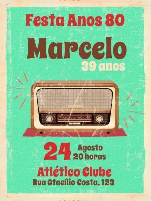 Convite Aniversário Anos 80 Retrô para Editar Online