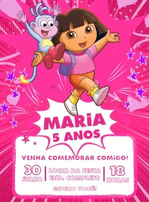 Convite Aniversário Dora Aventureira para Editar Online