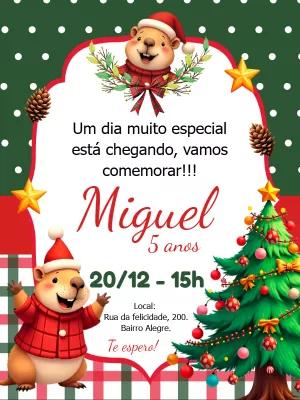 Convite Aniversário Natalino Capivara para Editar Online