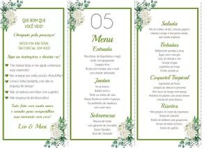 Menu de Casamento Floral Verde para Editar e Imprimir