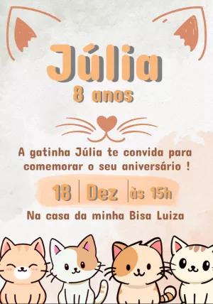 Convite Aniversário Gatinhos Fofos para Editar Online