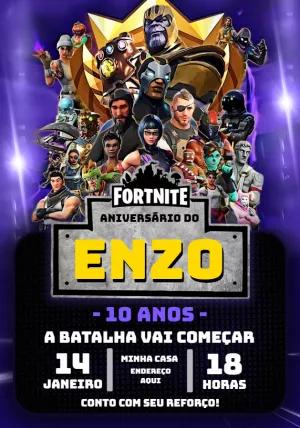 Convite de Aniversário Fortnite com Personagens para Editar Online