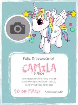 Convite de Aniversário Unicórnio com Foto para Editar