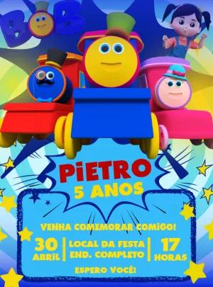 Convite Aniversário Bob o Trem para Editar Online
