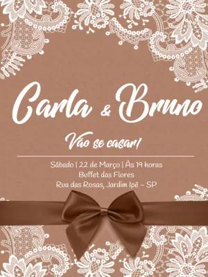 Convite de Casamento Rústico com Renda para Editar Online