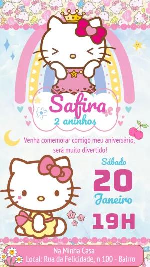 Convite de Aniversário Hello Kitty Editável Online para Imprimir
