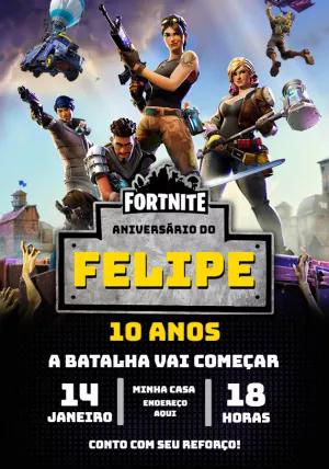 Convite Aniversário Fortnite com Personagens para Editar Online