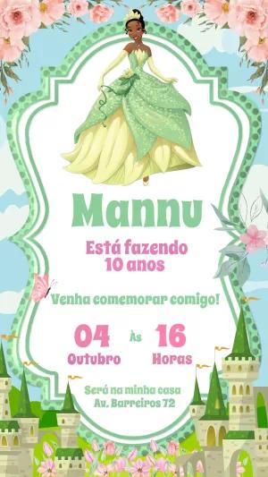 Convite Aniversário Princesa Tiana para Editar Online