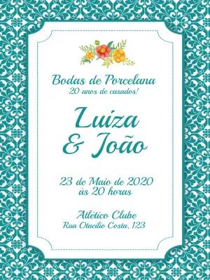 Convite Bodas de Porcelana com Azulejo para Editar Online