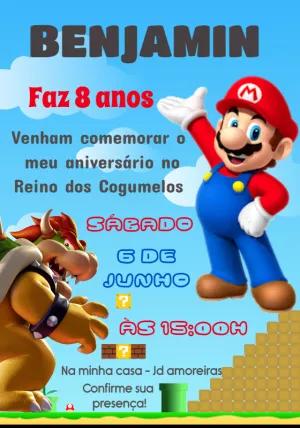 Convite de Aniversário Super Mario com Personagens para Editar