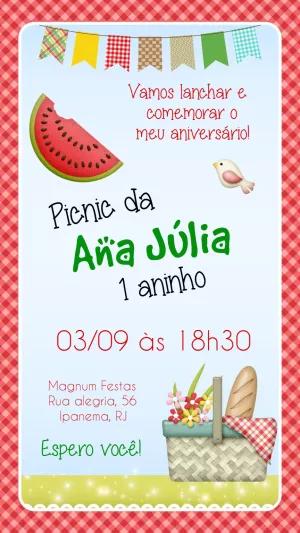 Convite de Aniversário Piquenique com Melancia para Editar Online