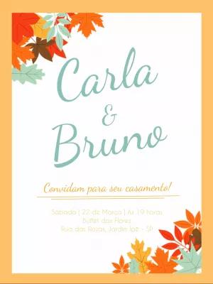 Convite de Casamento Outono com Folhas Coloridas para Editar