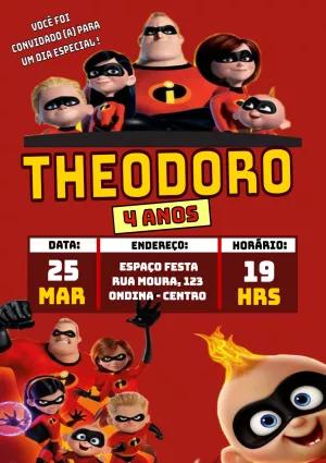 Convite Aniversário Os Incríveis para Editar Online