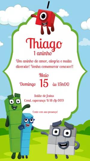 Convite Aniversário Number Blocks para Editar Online