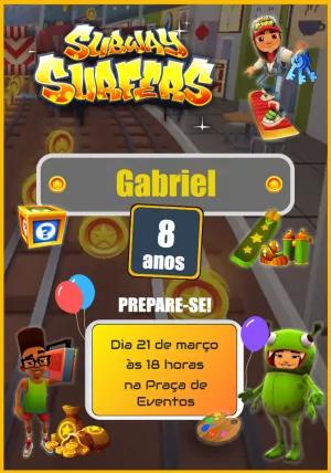 Convite Aniversário Subway Surfers com Personagens para Editar