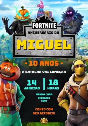 Convite Aniversário Fortnite com Personagens para Editar Online