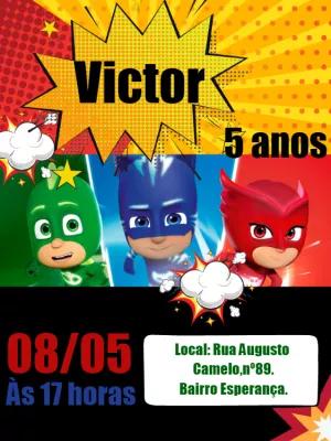Convite de Aniversário PJ Masks Editável Online