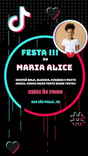 Convite de Aniversário Tik Tok com Foto para Editar Online