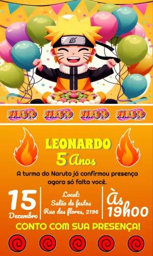 Convite de Aniversário Naruto com Personagem para Editar Online