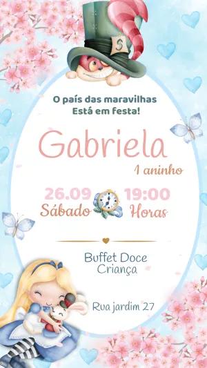 Convite Alice no País das Maravilhas Aquarela para Editar Online
