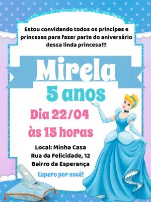 Convite Aniversário Princesa Cinderela para Editar Online