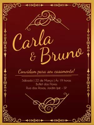Convite de Casamento Arabescos Dourados para Editar Online