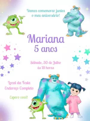 Convite Aniversário Monstros SA Aquarela para Editar Online