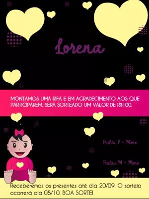 Convite Chá Rifa Menina com Corações para Editar Online