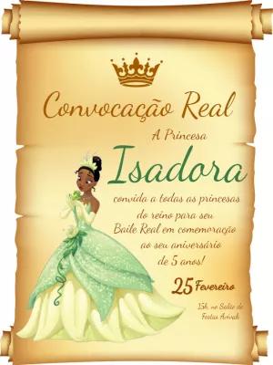 Convite Aniversário Princesa Tiana Convocação Real para Editar