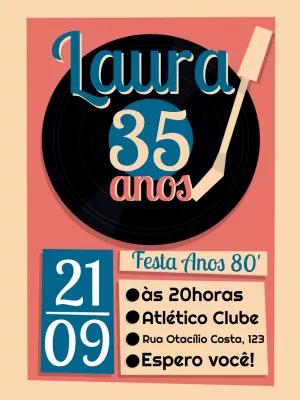 Convite de Aniversário Anos 80 Retrô para Editar Online