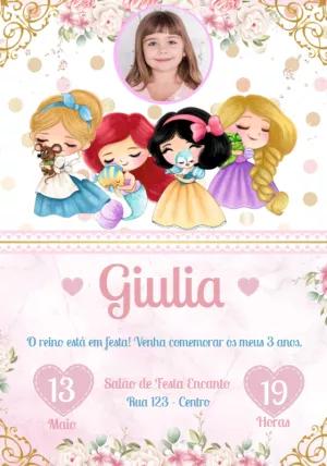 Convite Aniversário Princesas com Foto para Editar Online