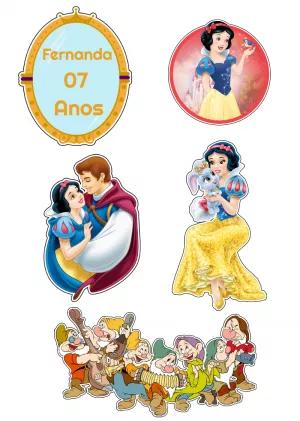 Topo de Bolo Branca de Neve com Personagens para Editar Online
