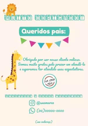 Cartão de Agradecimento Infantil com Animais para Editar Online