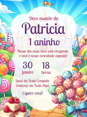 Convite Aniversário Mundo Doce para Editar e Imprimir