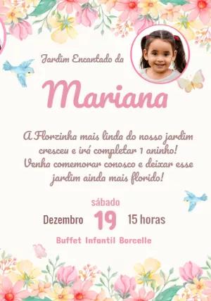 Convite Aniversário Jardim Encantado com Foto para Editar Online