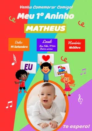 Convite Aniversário Três Palavrinhas com Foto para Editar
