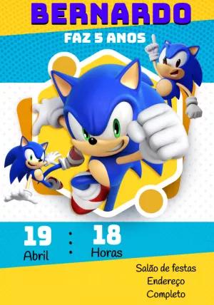 Convite de Aniversário do Sonic para Editar Online