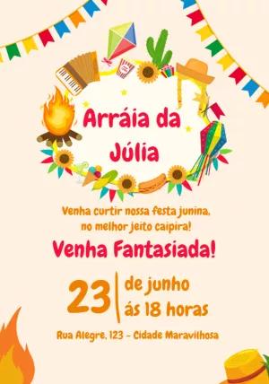 Convite de Aniversário Festa Junina Caipira para Editar Online