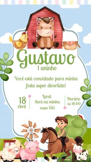 Convite Aniversário Fazendinha com Animais para Editar Online