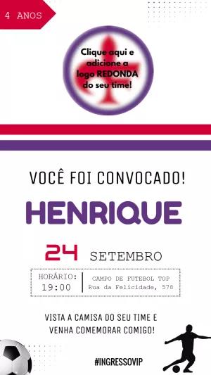 Convite Aniversário Futebol com Logo do Time para Editar Online